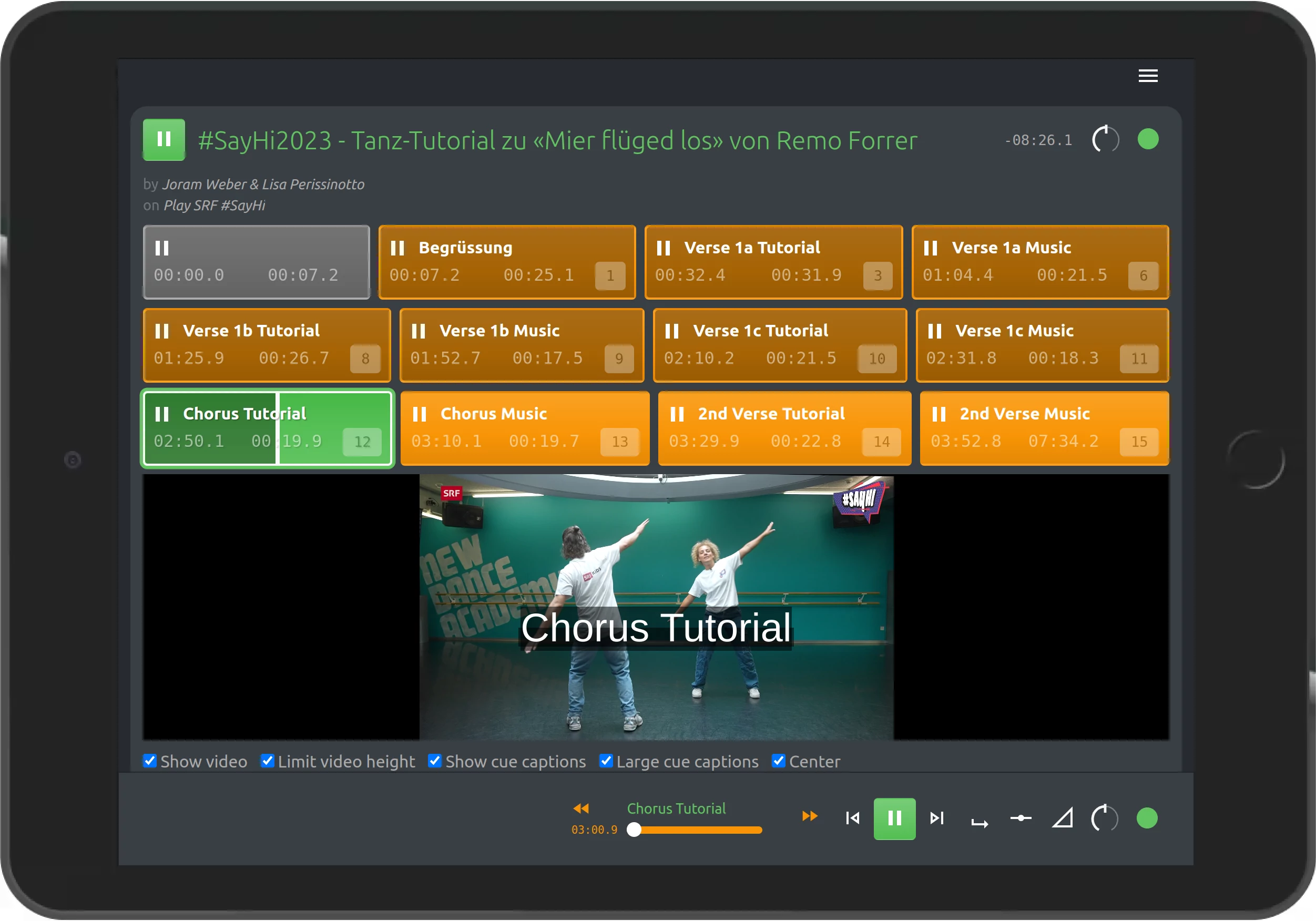 Replayer showing a dance instruction video