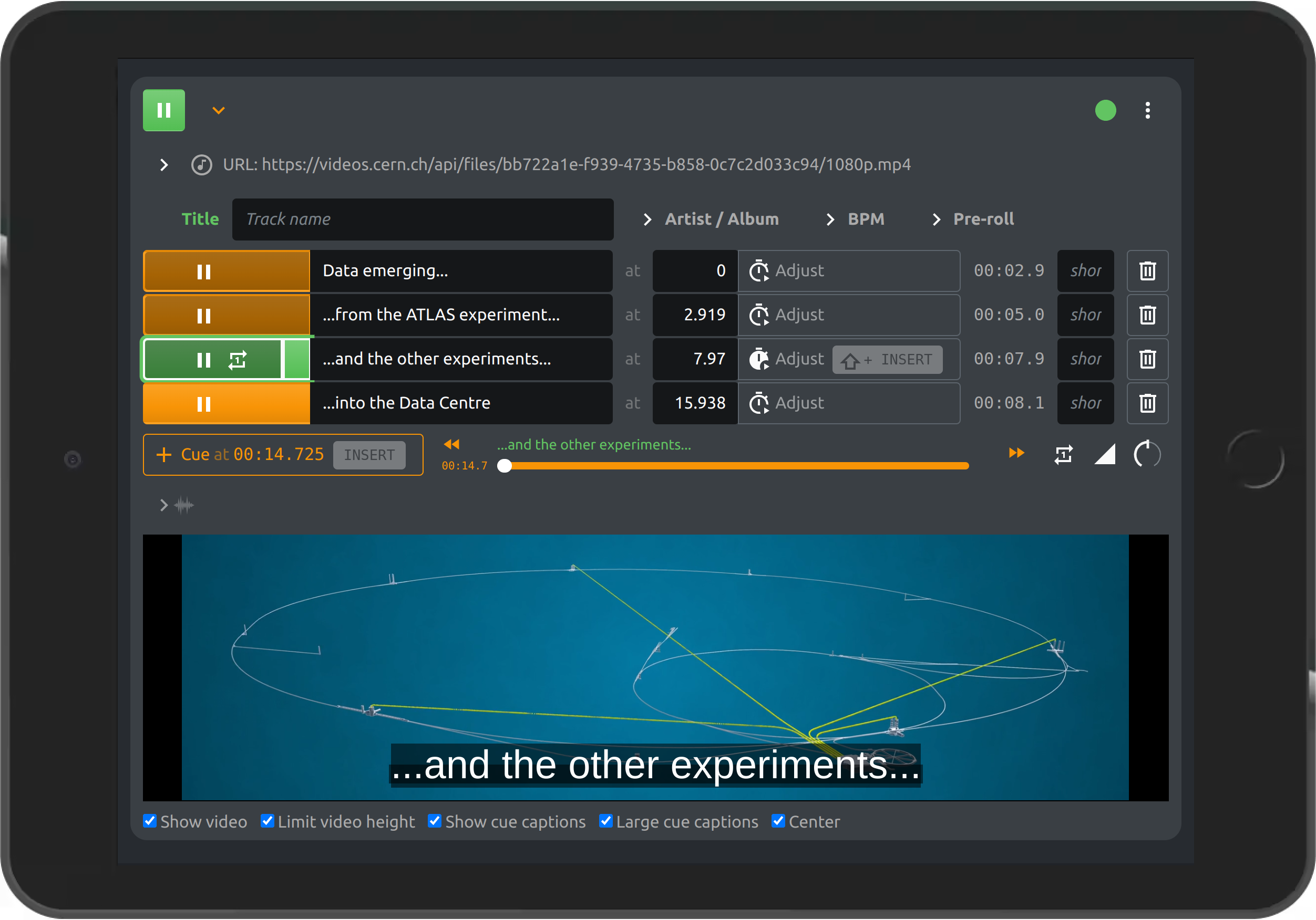 A partial loop with annotated cues, showing the captions